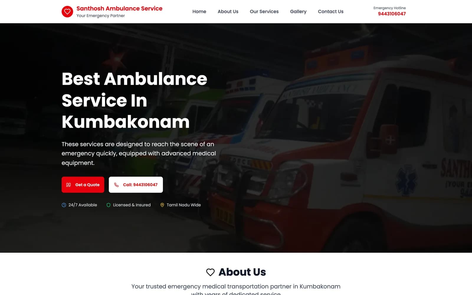 Santhosh Ambulance Service website