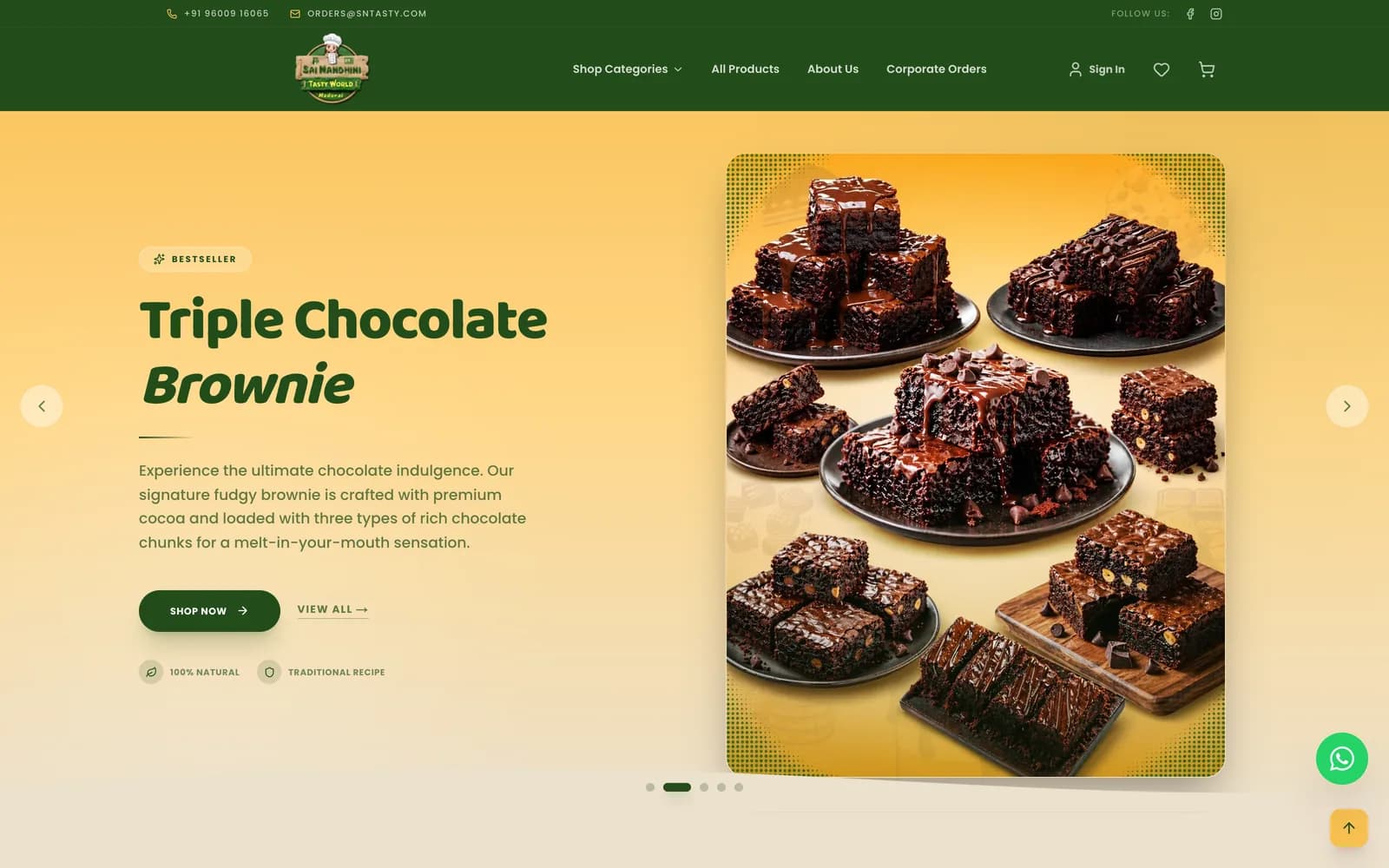 Sai Nandhini Tasty World: A Madurai sweets and bakery brand shipping across India. Next.js 16 storefront and admin, with pack sizes, weight-slab shipping, courier tracking and invoices that generate themselves.